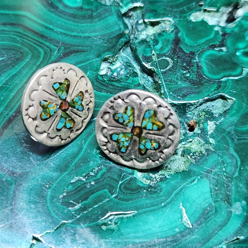Sterling Silver and Turquoise Southwestern Earrings - Hearts - Picture 2 of 5